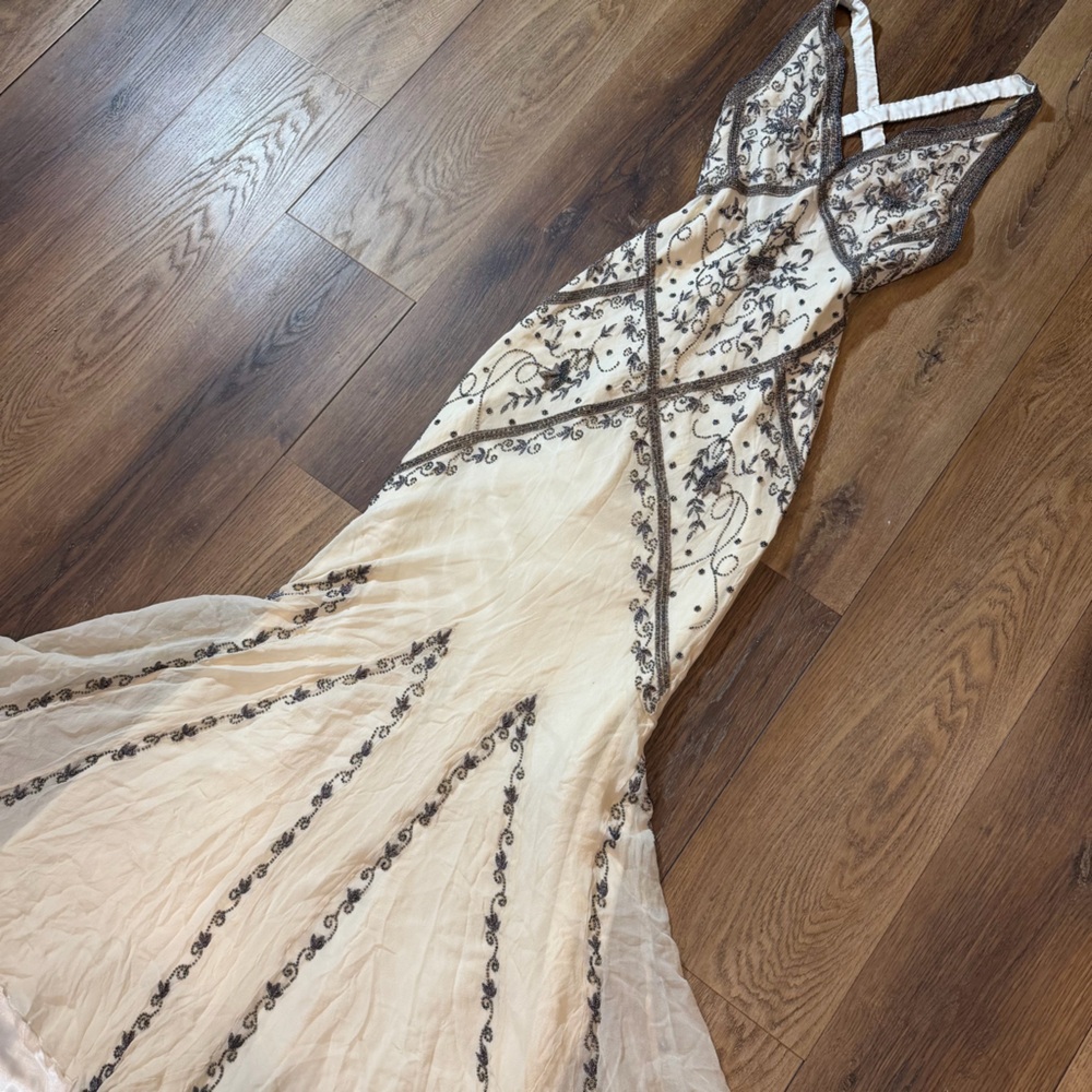 Vintage 90's 100% Silk Beaded Dress Vintage Beaded Dress Wedding Dress Backless
